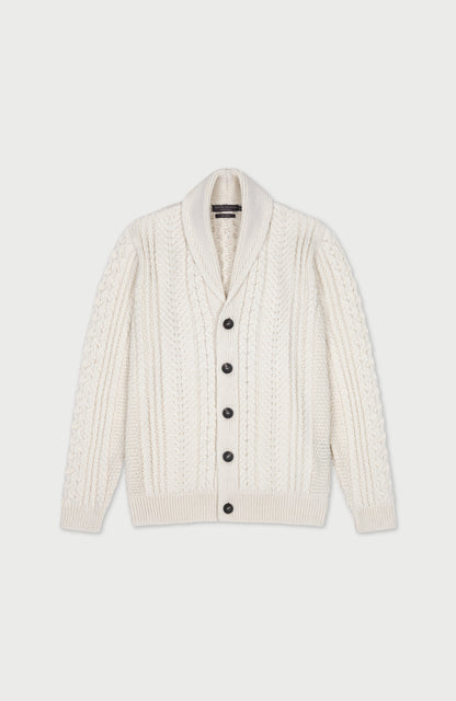 Mens Chunky Merino Wool Shawl Collar Cable Cardigan
