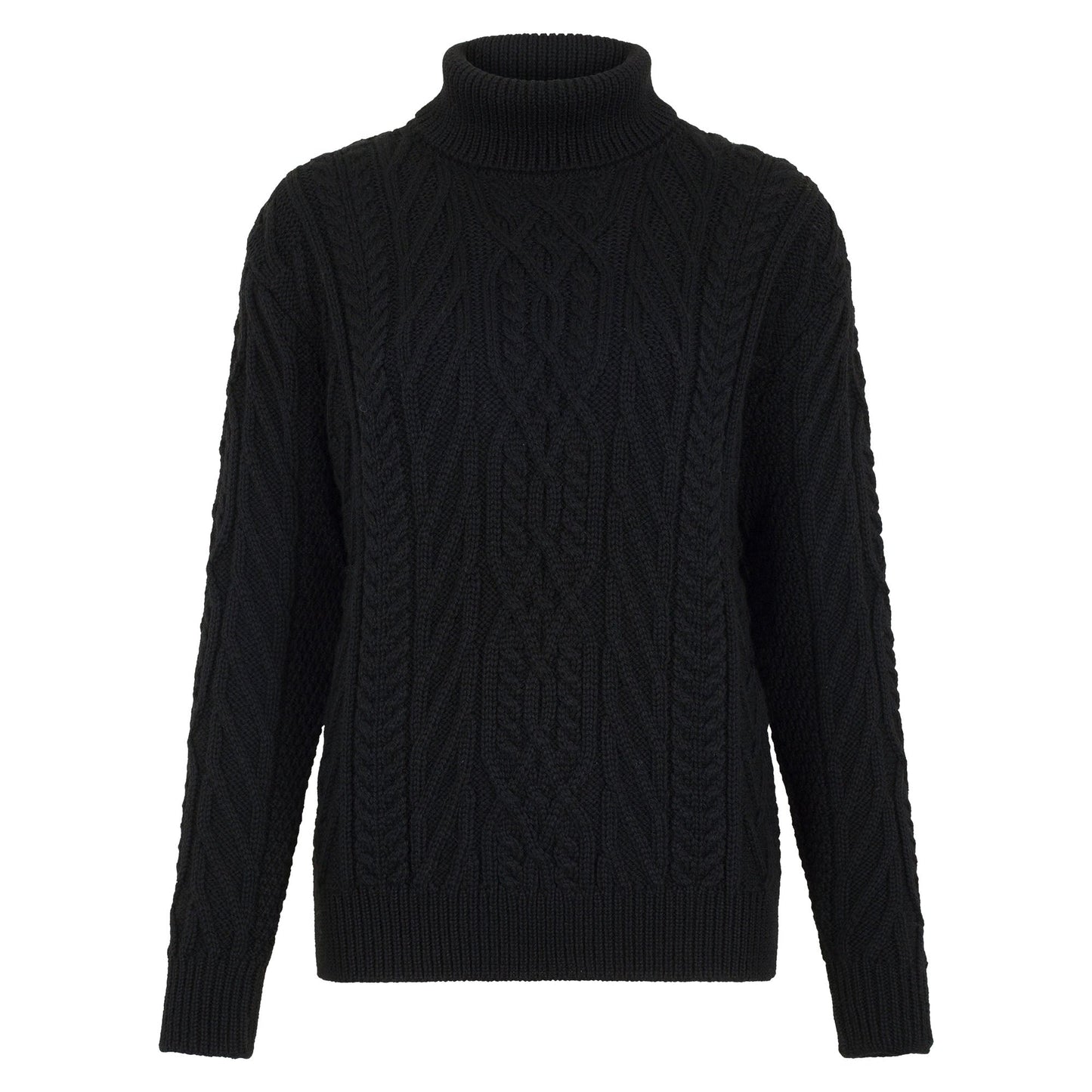 Womens Chunky Merino Wool Roll Neck Cable Jumper