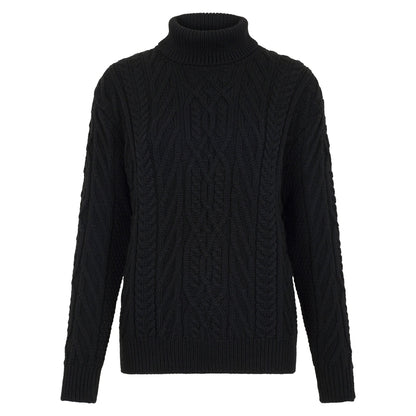 Womens Chunky Merino Wool Roll Neck Cable Jumper