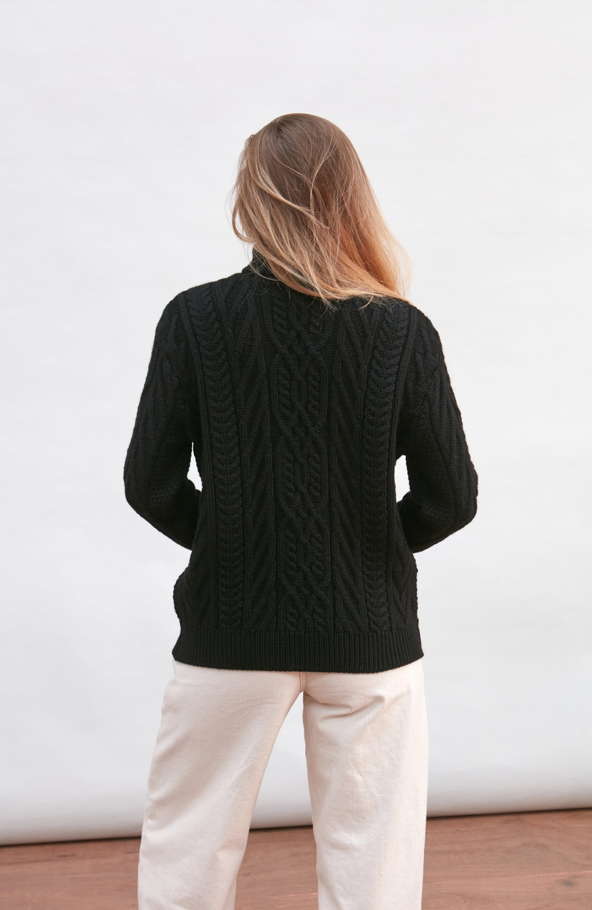Womens Chunky Merino Wool Roll Neck Cable Jumper