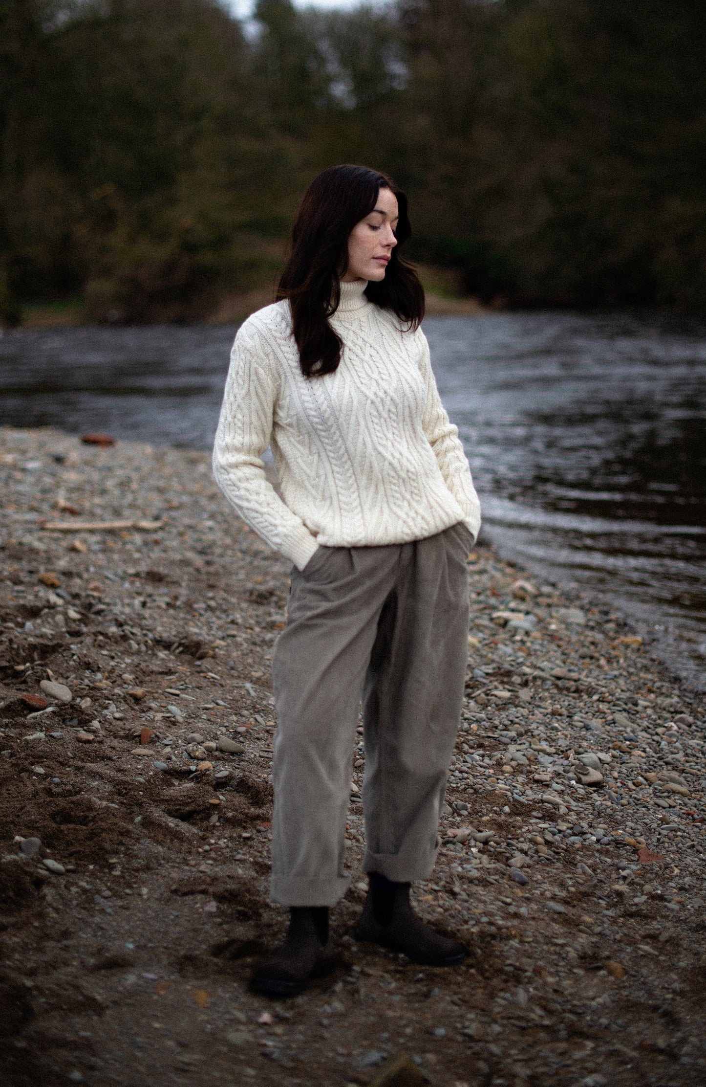 Womens Chunky Merino Wool Roll Neck Cable Jumper