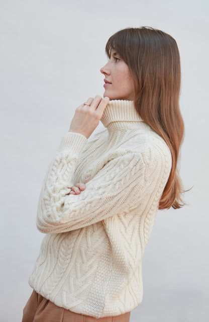 Womens Chunky Merino Wool Roll Neck Cable Jumper