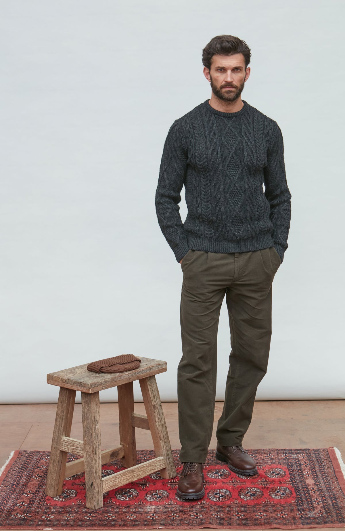 Mens Chunky Merino Wool Cable Jumper