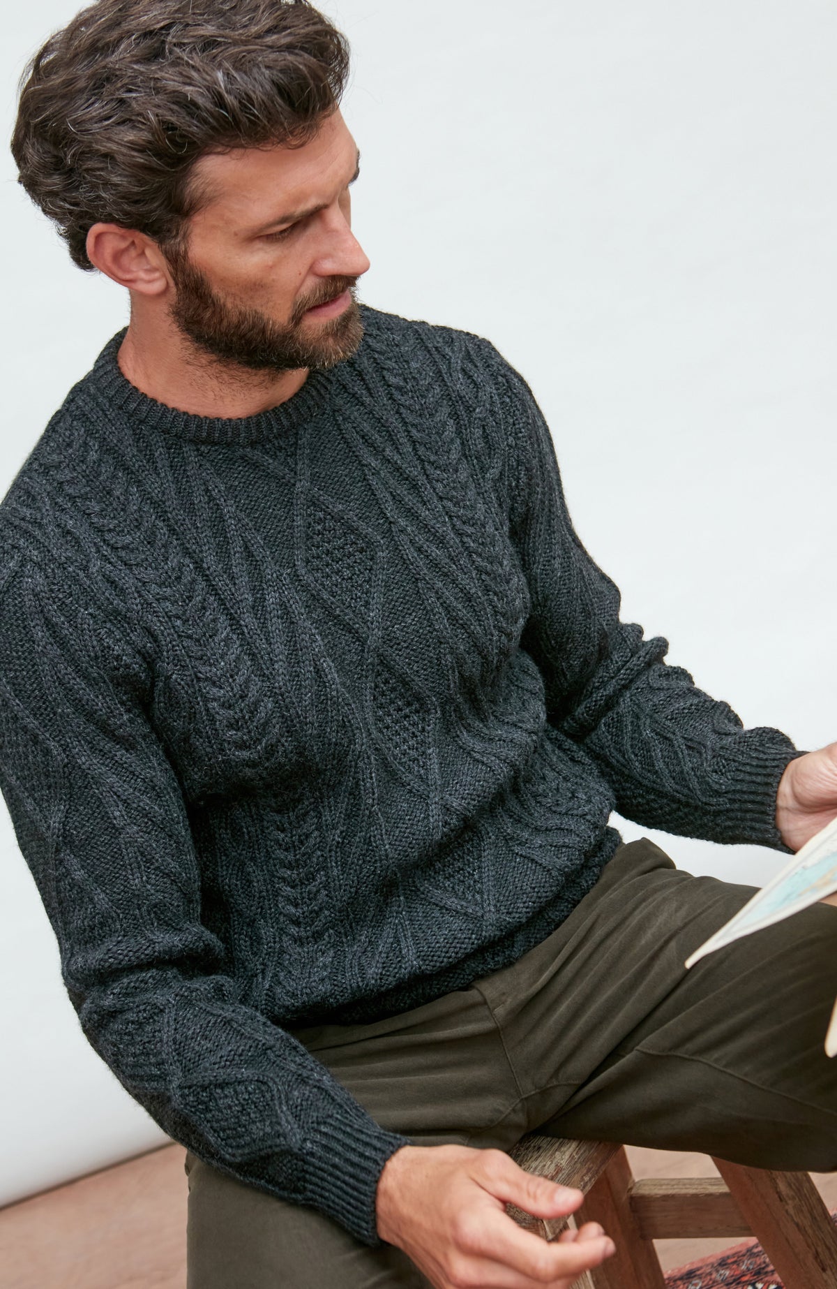 Mens Chunky Merino Wool Cable Jumper