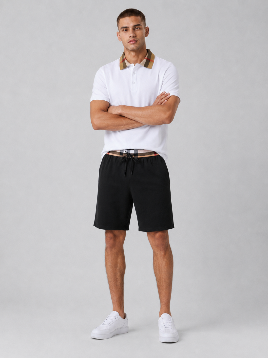 White Polo Shirt & Shorts Two-Piece Set