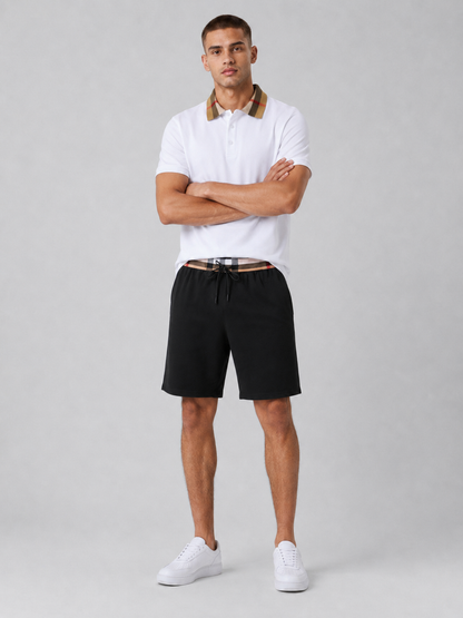 White Polo Shirt & Shorts Two-Piece Set
