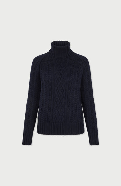 Womens Chunky Merino Roll Neck Cable Jumper
