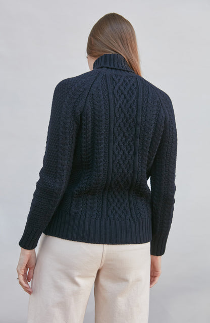 Womens Chunky Merino Roll Neck Cable Jumper