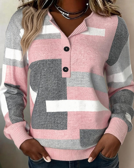 Sylvara | Women's Checkered Button Front Long Sleeve Sweater