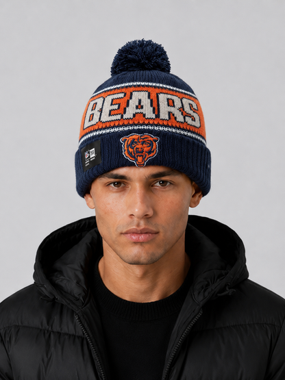 Chicago Bears Era Navy Striped Cuffed Knit Hat with Pom