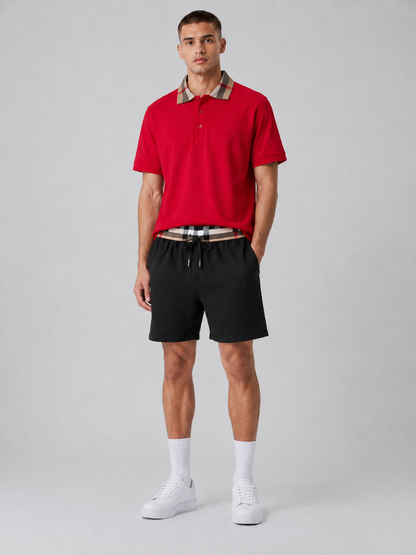 Red Polo Shirt & Shorts Two-Piece Set