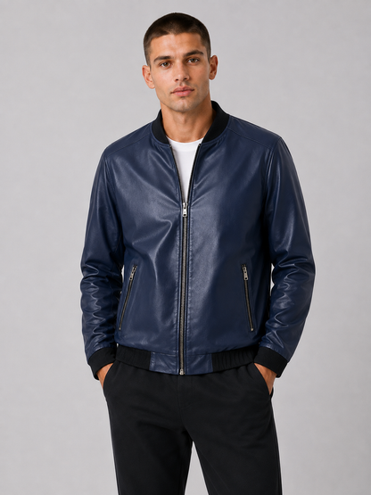 PU Leather Baseball Collar Jacket