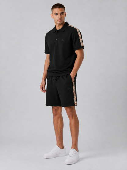 Black Polo Shirt & Shorts Set – Plaid Side Detail