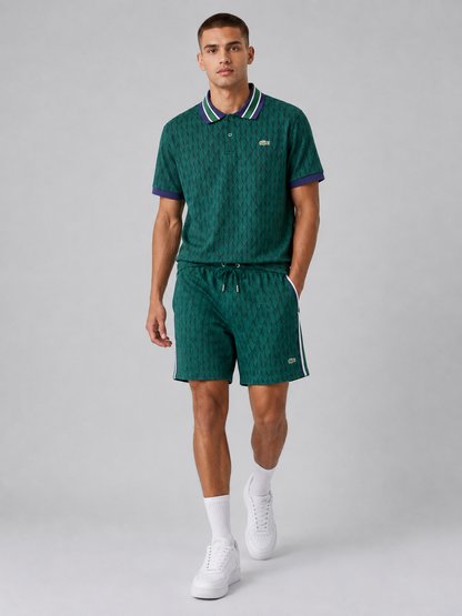 Striped Collar Green Printed Cotton T-Shirt & Shorts Set