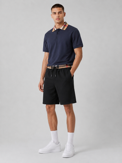 Navy Blue Polo Shirt & Shorts Two-Piece Set