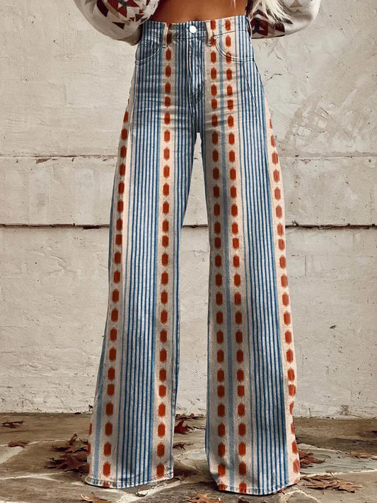 Wide leg striped print jeans for women | Brandy