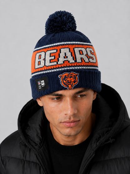 Chicago Bears Era Navy Striped Cuffed Knit Hat with Pom