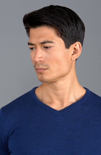Mens Extra Fine Merino Wool V-Neck Jumper