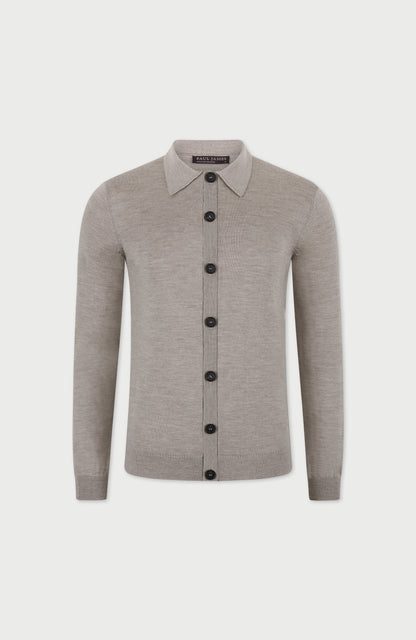 Mens Extra Fine Merino Wool Polo Cardigan