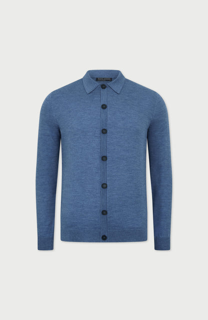 Mens Extra Fine Merino Wool Polo Cardigan