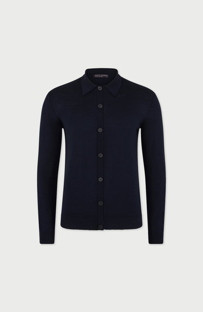 Mens Extra Fine Merino Wool Polo Cardigan