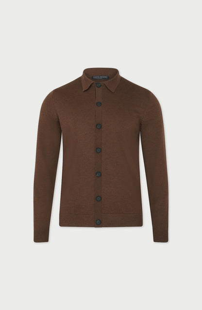 Mens Extra Fine Merino Wool Polo Cardigan