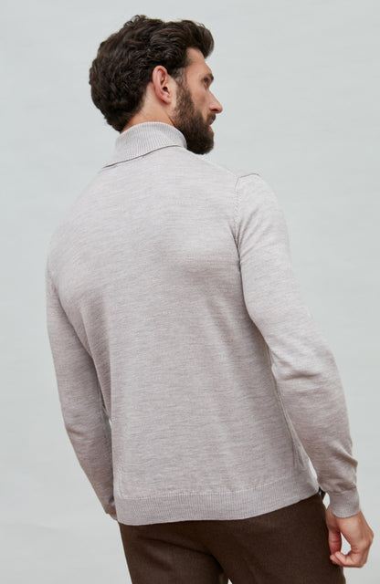 Mens Extra Fine Merino Wool Roll Neck Jumper