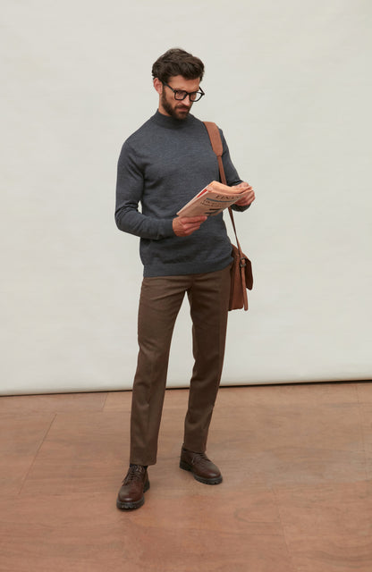 Mens Extra Fine Merino Wool Mock Turtleneck Jumper