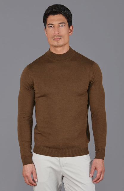 Mens Extra Fine Merino Wool Mock Turtleneck Jumper