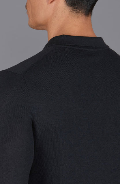 Mens Extra Fine Merino Wool Long Sleeve Polo Shirt
