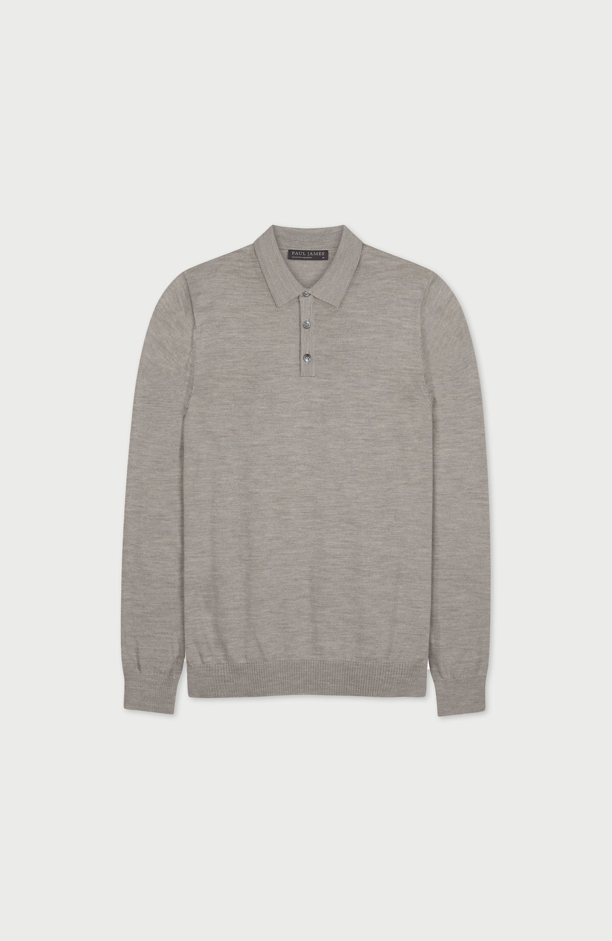Mens Extra Fine Merino Wool Long Sleeve Polo Shirt