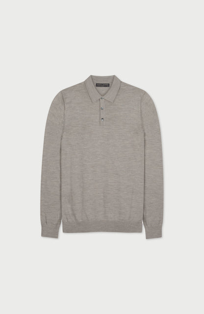Mens Extra Fine Merino Wool Long Sleeve Polo Shirt