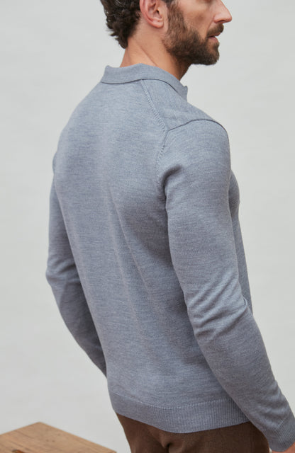 Mens Extra Fine Merino Wool Long Sleeve Polo Shirt