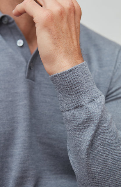 Mens Extra Fine Merino Wool Long Sleeve Polo Shirt