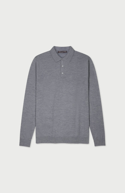 Mens Extra Fine Merino Wool Long Sleeve Polo Shirt