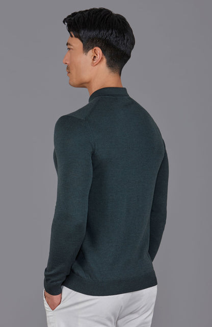 Mens Extra Fine Merino Wool Long Sleeve Polo Shirt