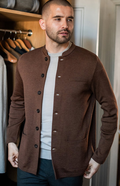Mens Extra Fine Merino Wool Knitted Nehru Jacket