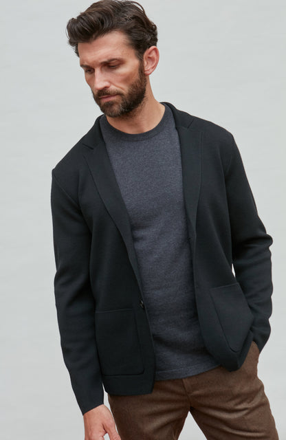 Mens Lightweight Extra Fine Merino Wool Knitted Blazer