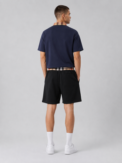 Navy Blue Polo Shirt & Shorts Two-Piece Set