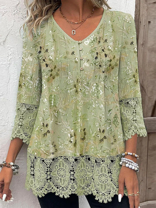 Chic floral lace V-neck blouse for women | Colombine