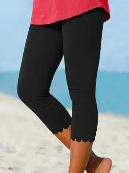 High waist cropped scalloped leggings for women | Delphine