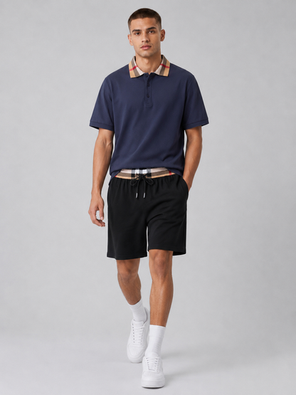 Navy Blue Polo Shirt & Shorts Two-Piece Set