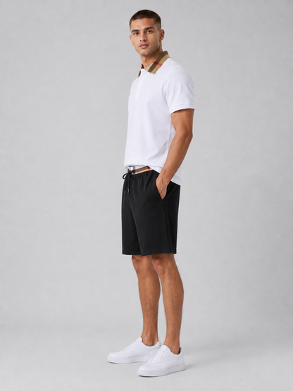 White Polo Shirt & Shorts Two-Piece Set