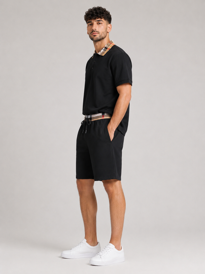 Black Polo Shirt & Shorts Two-Piece Set