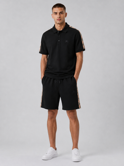 Black Polo Shirt & Shorts Set – Plaid Side Detail