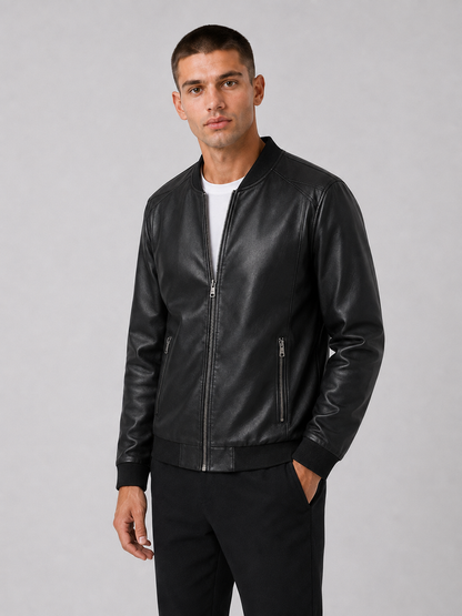 PU Leather Baseball Collar Jacket