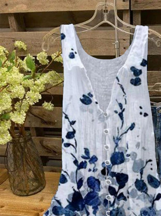 Casual sleeveless floral V-neck blouse for women | Marisol
