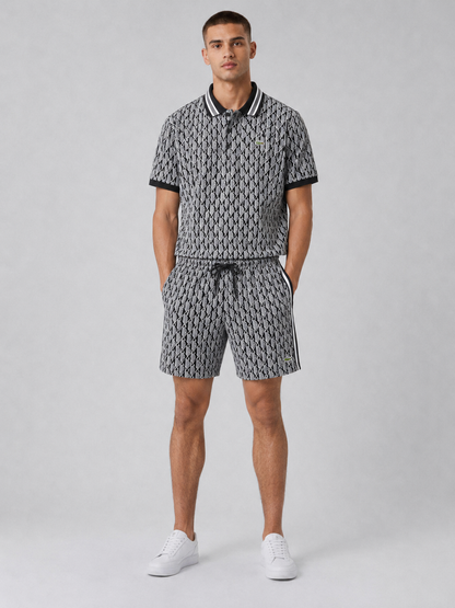 Black & White Geometric Polo Shirt & Shorts Set