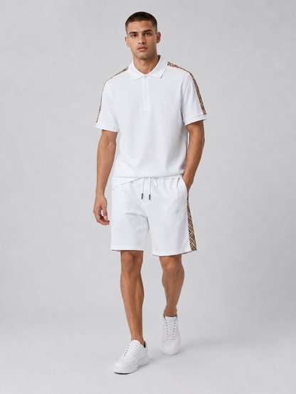 White Polo Shirt & Shorts Set – Plaid Side Detail