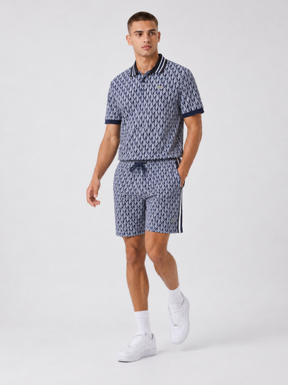 Navy Geometric Polo Shirt & Shorts Set
